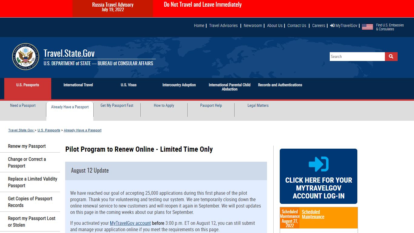 Pilot Program to Renew Online - Limited Time Only